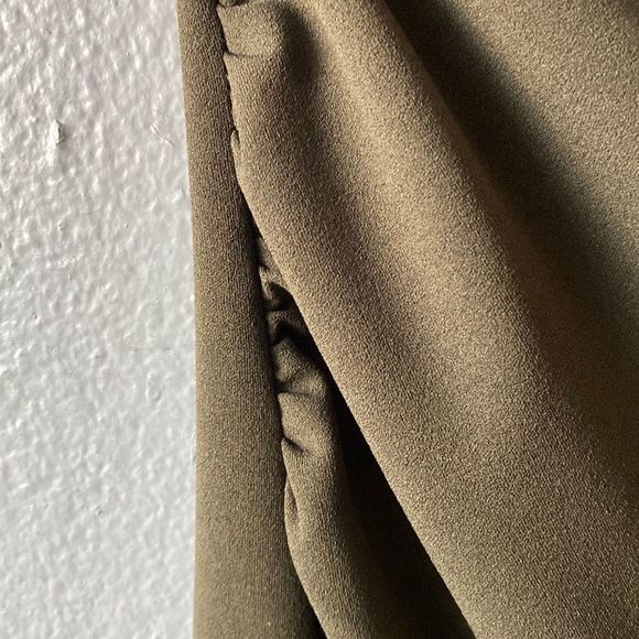 Zara Draped Asymmetrical Olive Green Dress - Picture 5 of 14